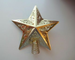 Vintage Xmas Tree Topper Gold Filigree Pierced Metal Large Star Rare