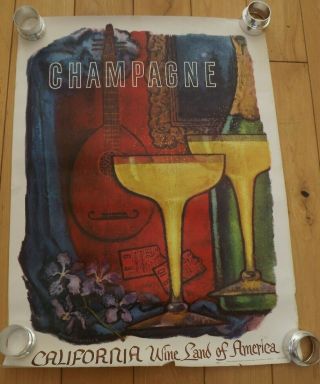 California Wine Poster " Champagne " Amado Gonzalez 1960 