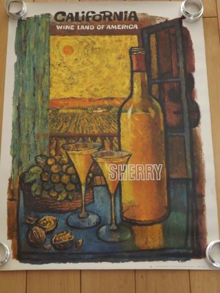 California Wine Poster " Sherry " Amado Gonzalez 1960 