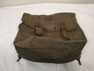 Wwii Us Army Military Od Green Canvas Musette Field Bag Backpack Dated 1945