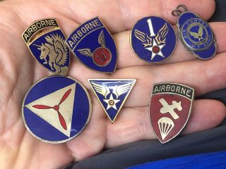 7 Ww2 / Korea Era Us Army Air Forces Enamel Charms Pendants Pins Emblems