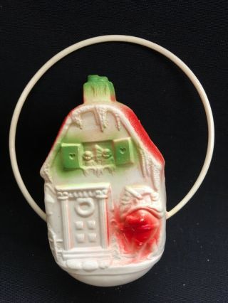 Very Rare Antique Vintage Celluloid Santa & House Christmas Ornament