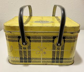 Nesco ‘picnicryte’ Vintage Metal Picnic Basket Yellow / Black Container Handles