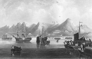 China,  Hong Kong Harbour Junk Boats Ships Opium Wars 1842 Art Print Engraving