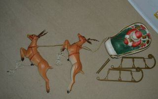 Vintage Blow Mold Santa Sleigh Reindeer Christmas Yard Decor Plastic Display