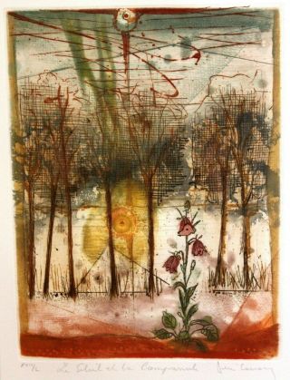 Mid Century Modern Abstract Etching - Les Fleurs Du Soleil By Rene Carcan