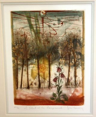 Mid Century Modern Abstract Etching - Les Fleurs du Soleil by Rene Carcan 3