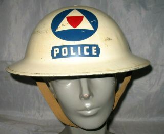 Ww2 Civil Defense Steel Helmet With Liner & Chin Strap Marked Cd Police