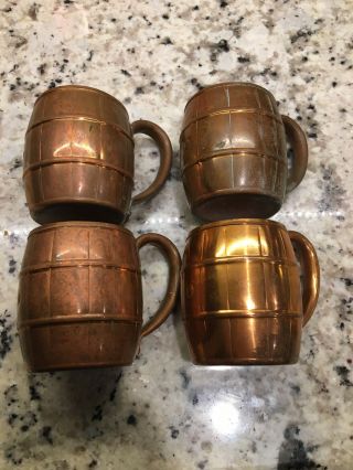 Set Of 4 Vintage Wb West Bend Solid Copper Barrel Cup Mug Moscow Mule.