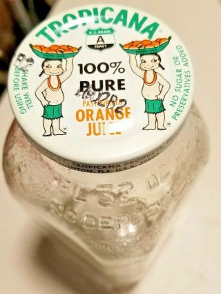 Vintage Tropicana Glass Orange Juice Bottle 32 Oz.  / With Lid - B