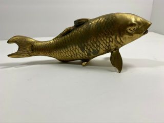 Vintage Mid Century 9 3/4 Inch Solid Brass Koi Fish -