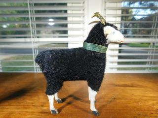 Putz Stick Leg Paper Mache Sheep Antique Black Wooly Horned Ram German 2 2