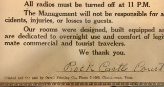 Vintage Motor Motel Rule Sign Rock Castle Courts Chattanooga St Elmo Lookout Mtn 5