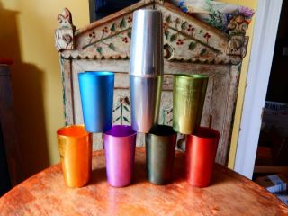 8 Vintage Bascal Aluminum Drinking Glasses Tumblers Colored Anoware