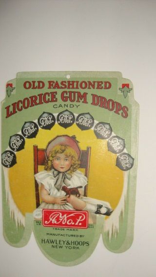 1900 ' s Advertising Sign Trade Card Die Cut Licorice Gum Drops Hawley & Hoops NY 2