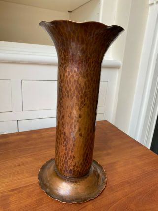 Avon Coppersmith Tall Hand Hammered Copper Flared Vase C.  1930s Roycroft Stickley