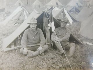 Two Soldiers Sitting In Tents Ww1 Guns Military Azo Real Photo Vintage Postcard