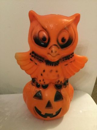 Vintage Rare Owl On Pumpkin Halloween Blow Mold Light Up Jack - O - Lantern 1960s 