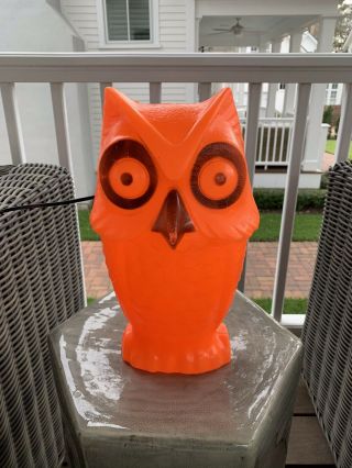Rare - Vintage 13 " Orange Light Up Plastic Owl Blow Mold Halloween Decoration