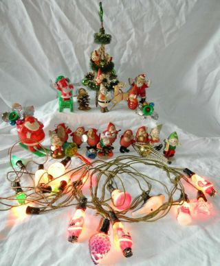 Vintage Christmas Pine Cone Elves Gnomes Paramount Figural Lights Santa Candy