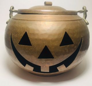 Vintage Hammered Copper Pumpkin Jack - O - Lantern Halloween Large
