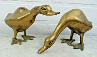 Vintage Brass Duck Geese Pair Hollywood Regency