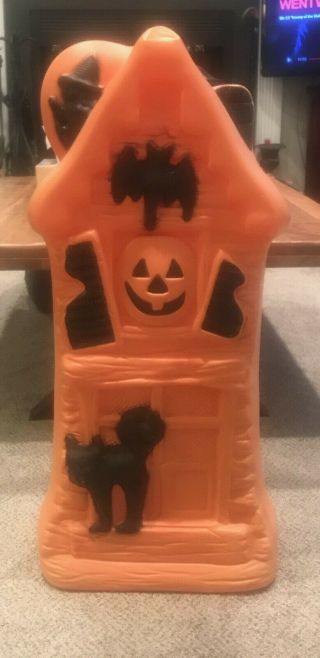 Vintage 32 " Orange Halloween Lighted Blow Mold Haunted House General Foam