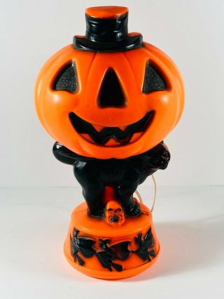 Vintage Empire Halloween Jack - O - Lantern Black Cat Skull Plastic Blow Mold Light
