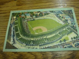 Vintage 1940s Chicago Cubs Wrigley Field Postcard - Linen -