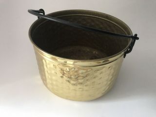 Vintage Cute Medium/large Brass Planter Bucket Pot Cauldron With Handle