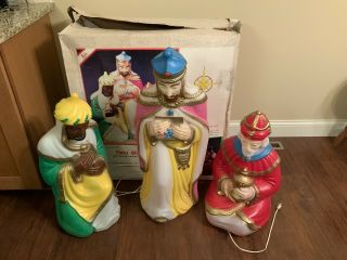 Vintage Empire Blow Mold Three Wisemen Light Up Nativity Christmas Outdoor W/box