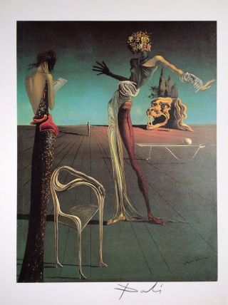 Salvador Dali Hand Signed Signature Woman With Rose Head Print