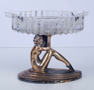 Vintage Art Deco Nude Lady W Glass Ashtray By W.  B.  Mfg.  Co.