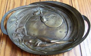 Large Art Deco Nude Dated 1936 Brass Candy Dish Handled Tray Callander Guelph