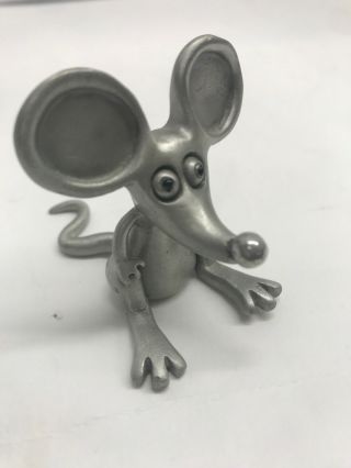 Mouse Pewter Figurine Sculpture Stepper Hand - Cast Usa 2” Tall Signed Vintage