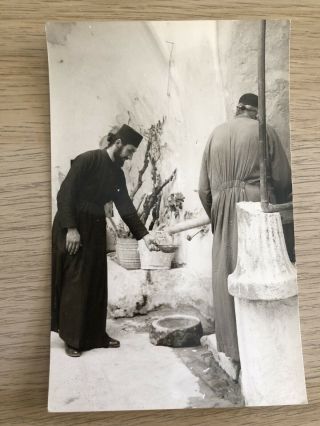 Old Real Photo Postcard Rppc Greece Crete Sitia Toplou Church ΚΡΗΤΗ ΣΗΤΕΙΑ Monks