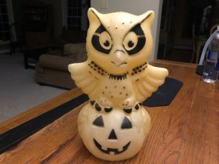 Old 1960s Halloween Blow Mold) Owl On Pumpkin Light Vintage Plastic