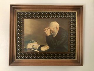 Mid Century Vintage Grace Gratitude Praying Man Framed Print By Eric Enstrom