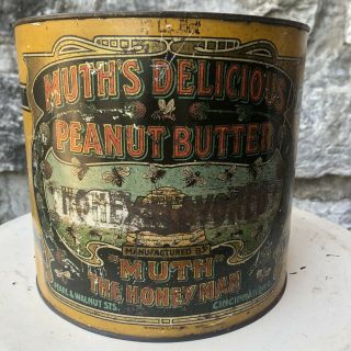 Vtg Old Muths Peanut Butter Tin Heekin Can Cincinnati Ohio Advertising Display