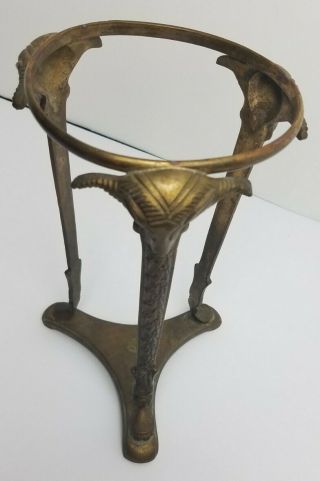 Vintage Goat Ram Head Claw Foot Stand Brass Sphere Ball Holder Decor Big Horns