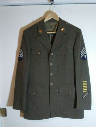 Ww2,  Us Army,  Wool Enlisted Dress Uniform Coat,  Size 38 L,  With Insigina Etc.