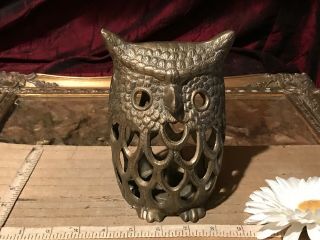 Vintage Brass Owl Candle Holder Home Garden Decor Lighting 6 1/4x4 1/4 "