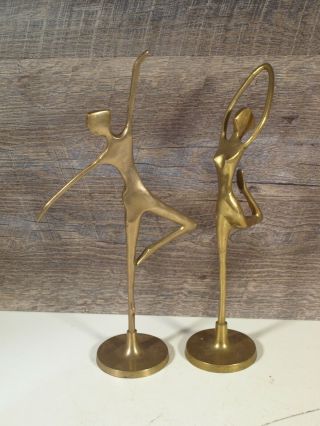 Vintage Mid Century Pair (2) Brass Dancing Ballerina Figurines Art Deco