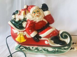 Vtg 1970 Empire Plastic Santa In Sleigh with Reindeer Blowmold Blow Mold Lighted 2