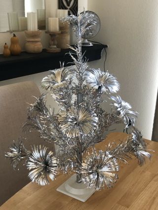2ft.  Aluminum Silver Christmas Tree Pom Pom Vintage