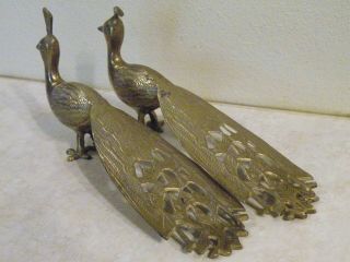 2 Vintage Peacock Bird Figurines Mcm Art Deco Brass Metal