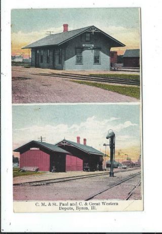 Postcard Post Card Byron Illinois Ill Il Depots
