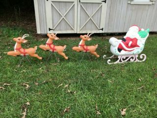 Grand Venture Santa Sleigh And Three Reindeer Blow Molds (and)