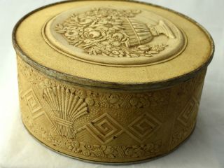 Vtg Kitchen Art Deco Floral Fruitcake Cookie Tin Smith Crafted Chicago Embossed