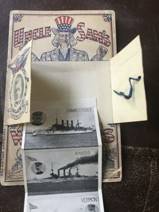 Fold Out Postcard of UNCLE SAM ' S (16) WARSHIPS Pres.  Roosevelt & Admiral Evans 6